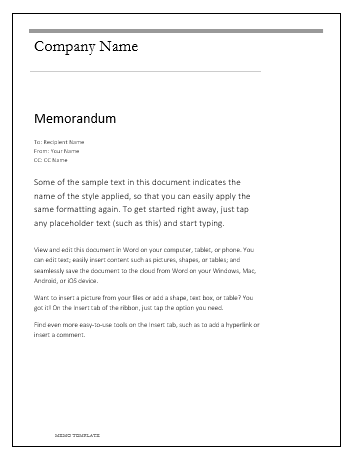 Standard Memo Template from www.wordstemplates.org