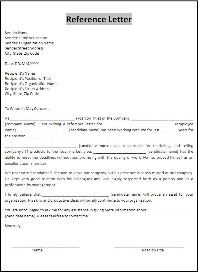 Reference Letter Template | Free Word Templates