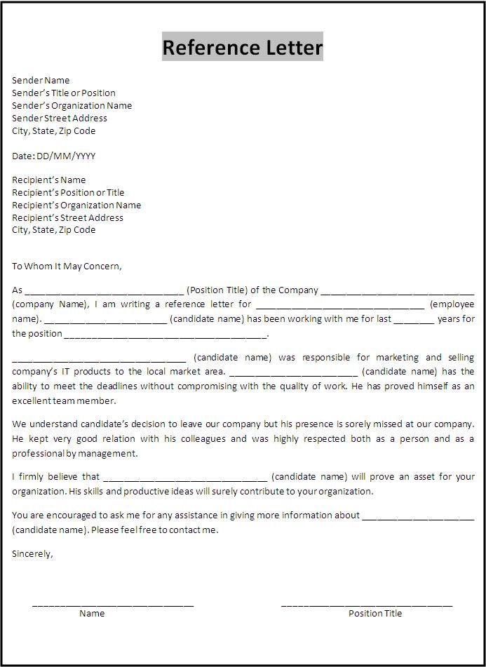 Sample Reference Letter | Free Word Templates