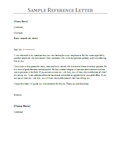 Reference Letter Template Free Word Templates Reference Letter Template Free Word Templates