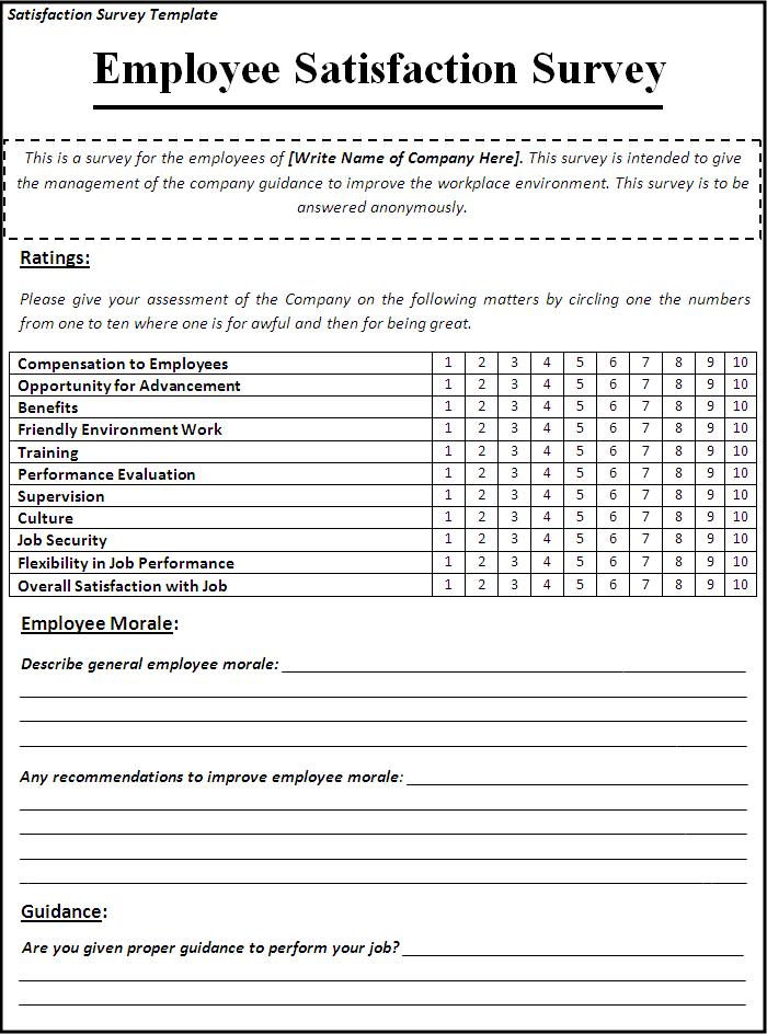Satisfaction Survey Template Free Word Templates