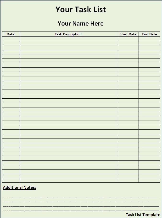 Task Log Template