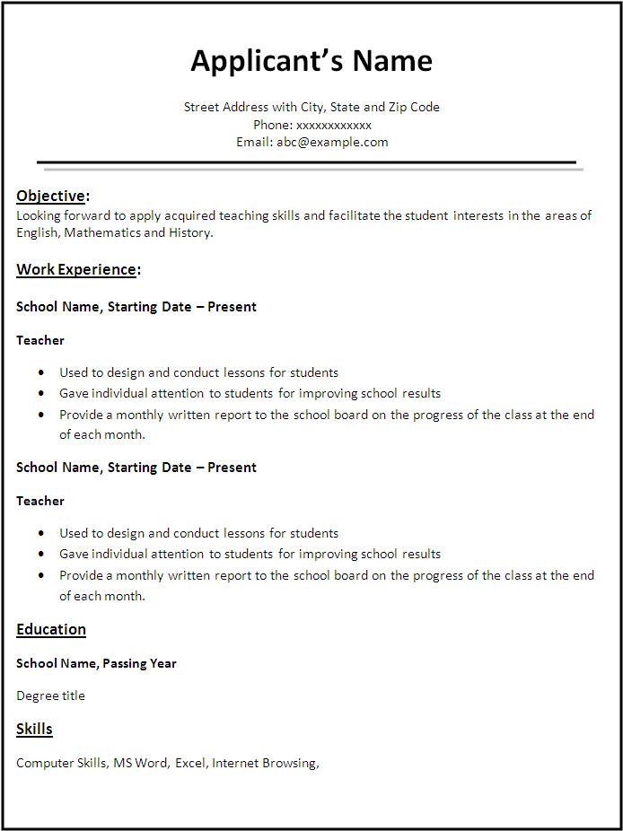 resume for teaching post