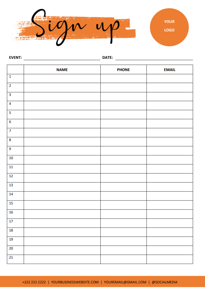 Blank Signup Sheet Template