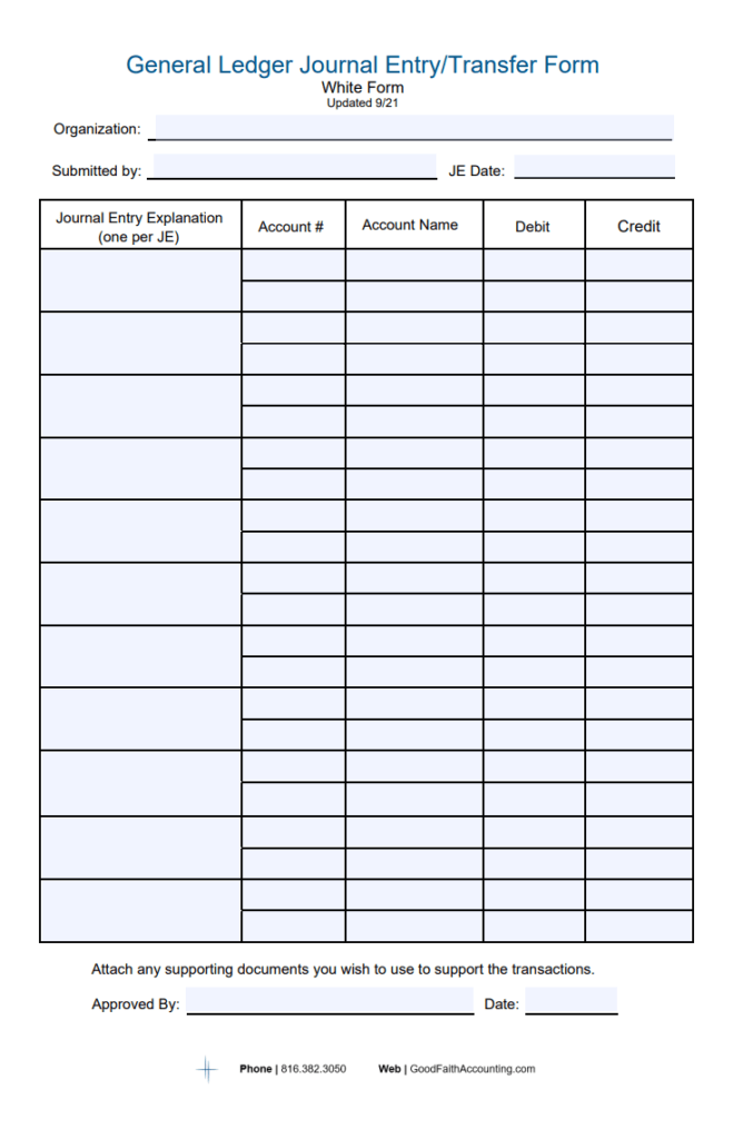 General Ledger Journal Entry Form
