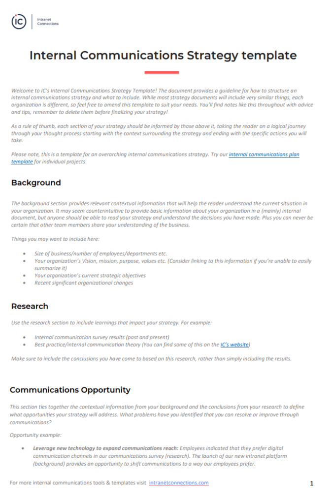 Internal Communication Strategy Template