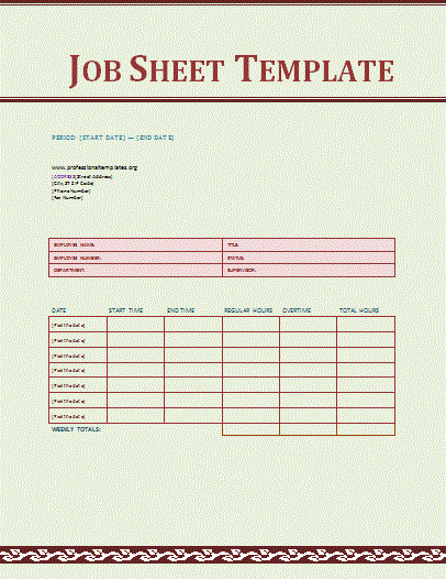 Daily Job Sheet Template 10 Printable Word Excel Samples Formats