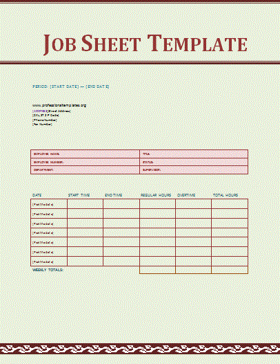 Job Sheet Template