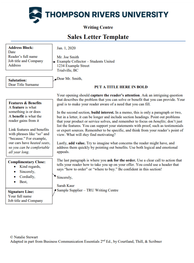 Sales Letter Writing Template