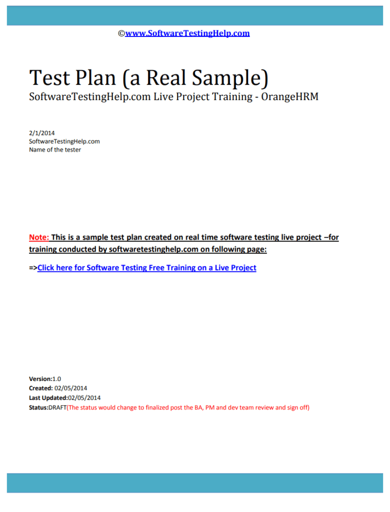 Test Plan Sample