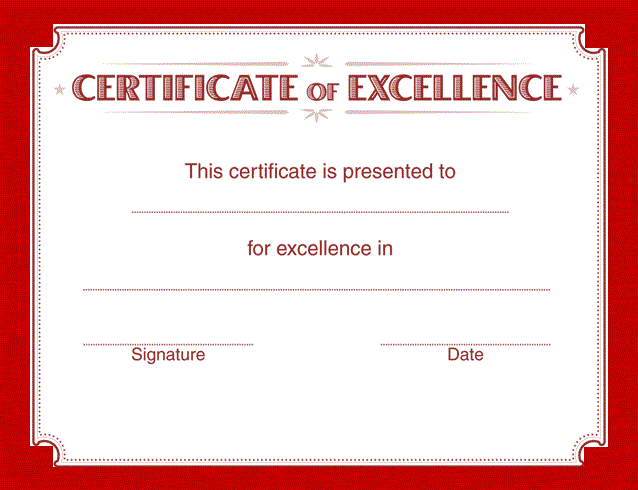 Certificate of Excellence Template