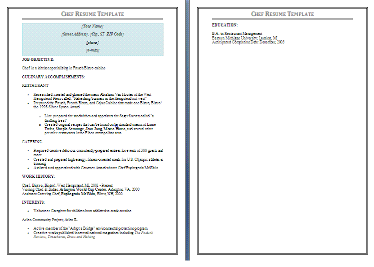 chef-resume-template-free-word-templates