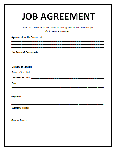 job agreement template free word templates