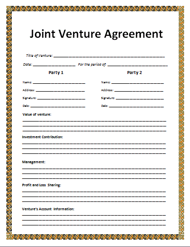 Free Joint Venture Agreement Template from www.wordstemplates.org