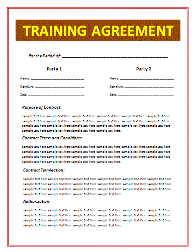 Staff Training Agreement Template