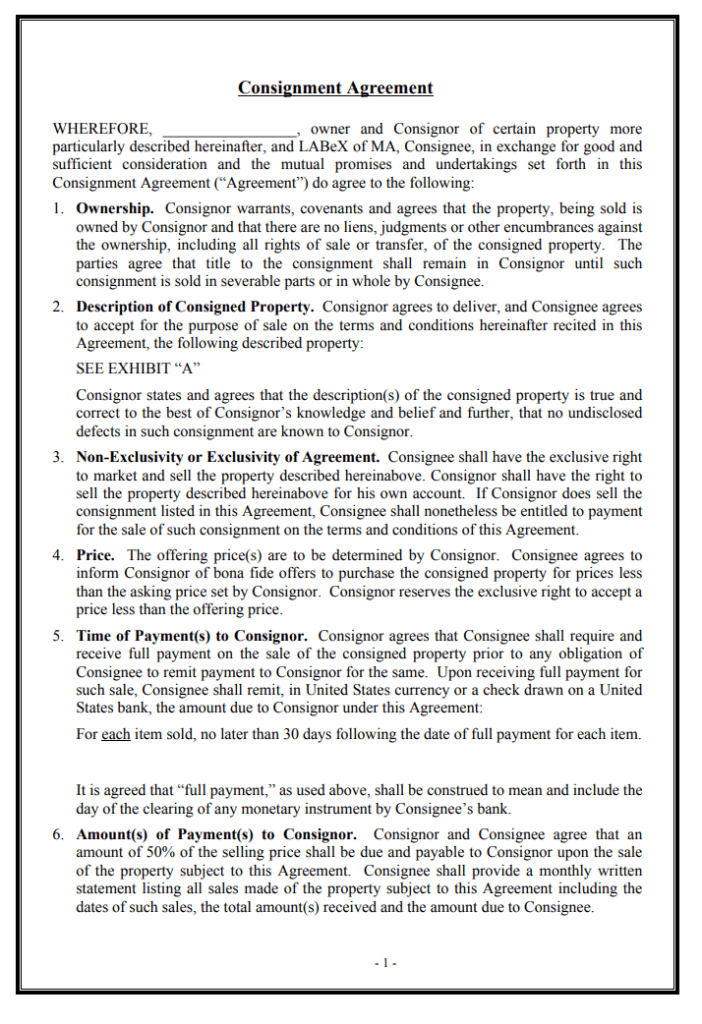 Consignment Agreement Example