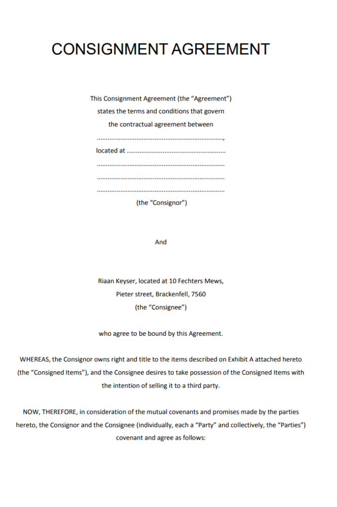 Consignment Agreement Template PDF