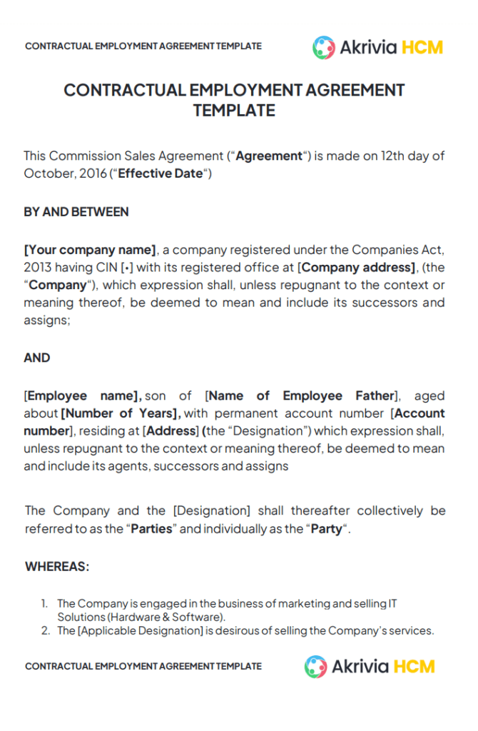 Contractual Job Agreement Template