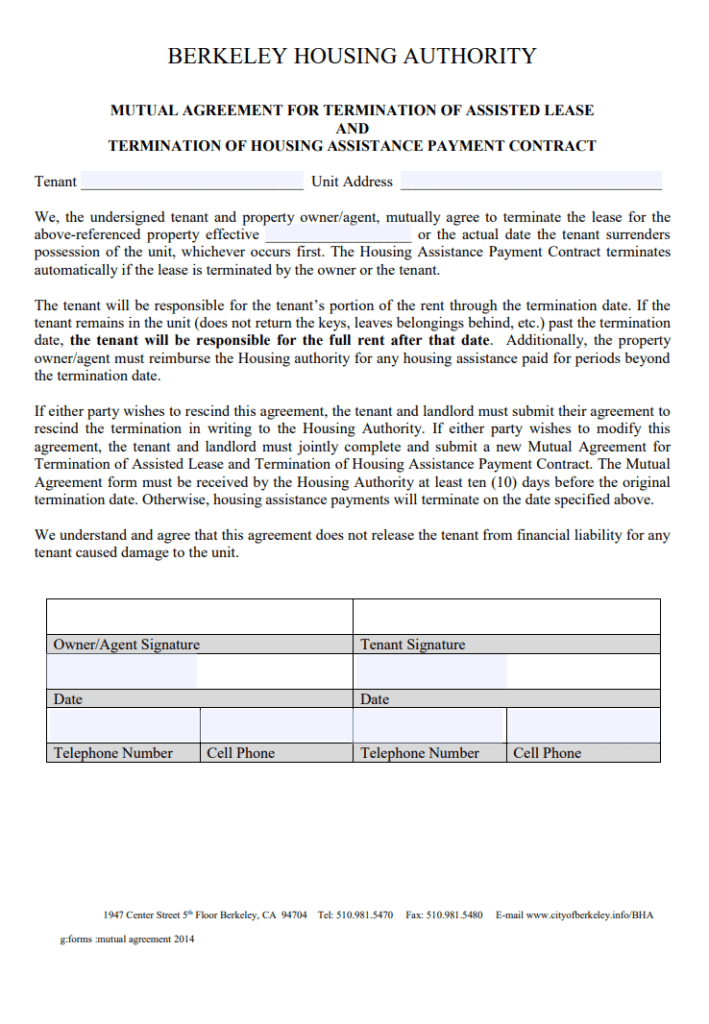 Lease Termination Mutual Agreement Template
