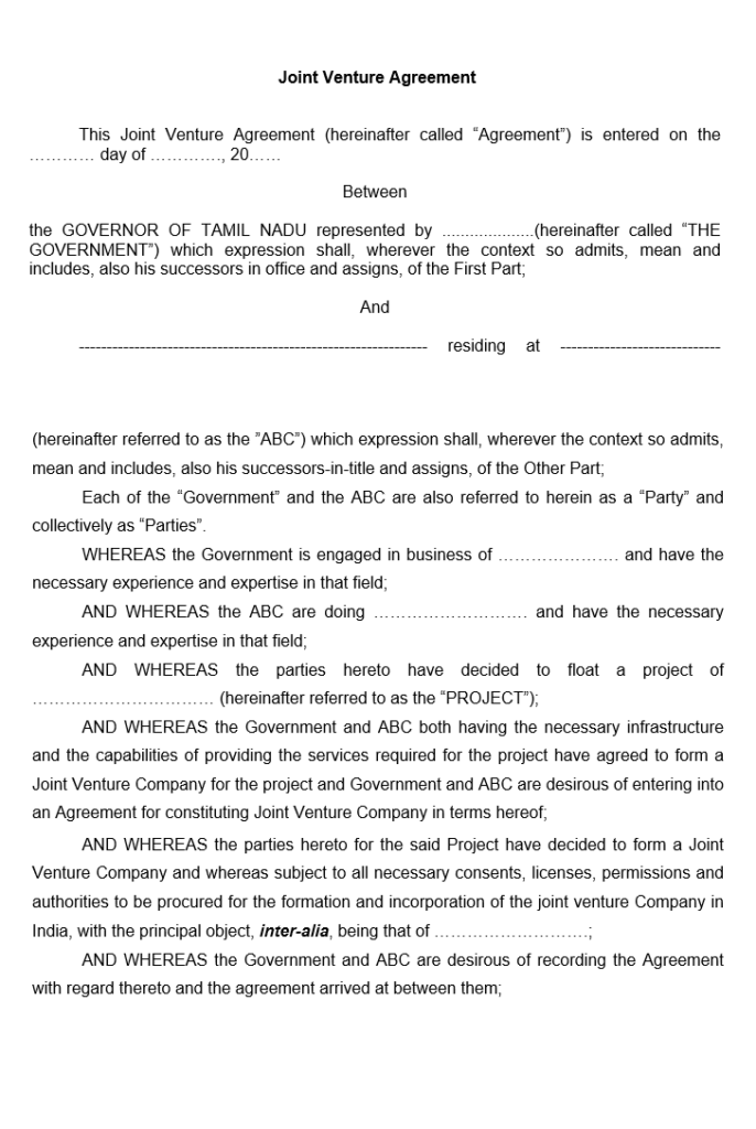 Professional Joint Venture Agreement Template