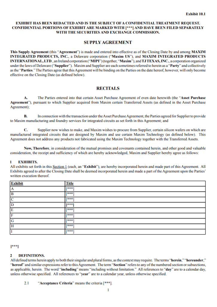 Supply Agreement Format