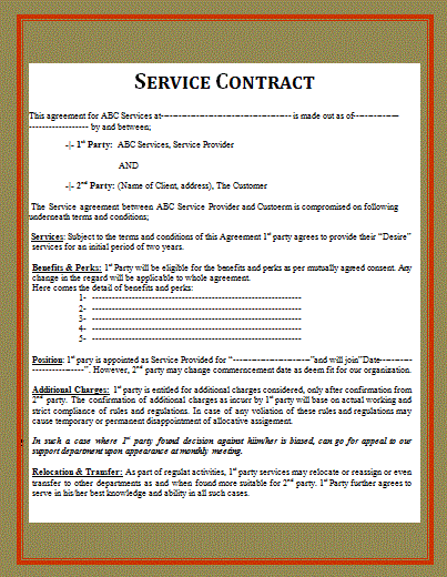 Service Agreement Contract Template Word