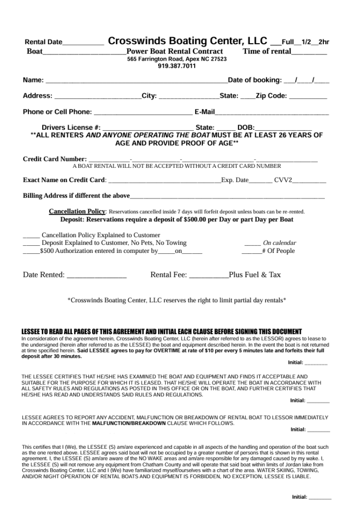Boat on Rent Contract Template