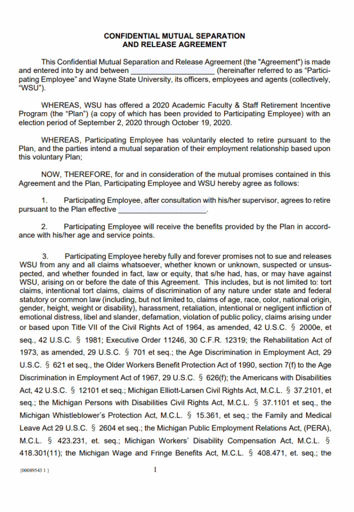 Confidential Mutual Separation Contract Template