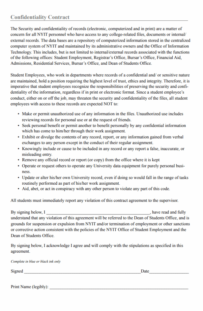 Confidentiality Contract Format