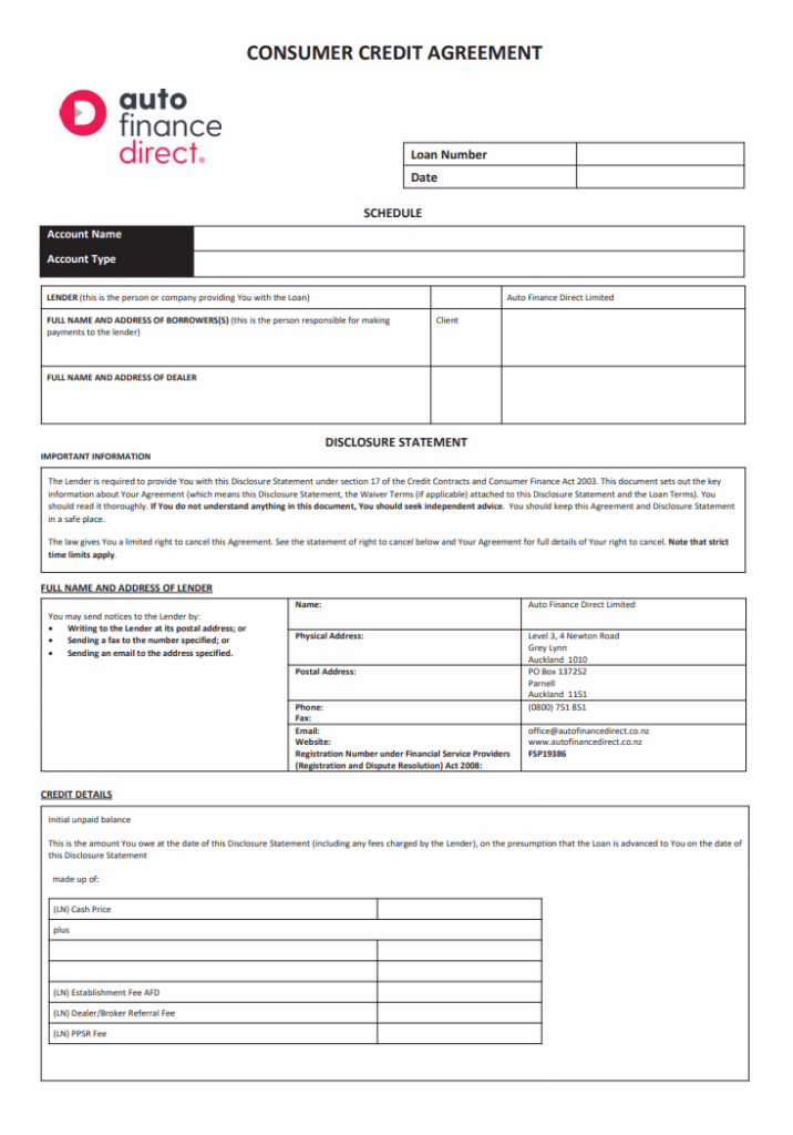 Consumer Fixed Loan Contract Template