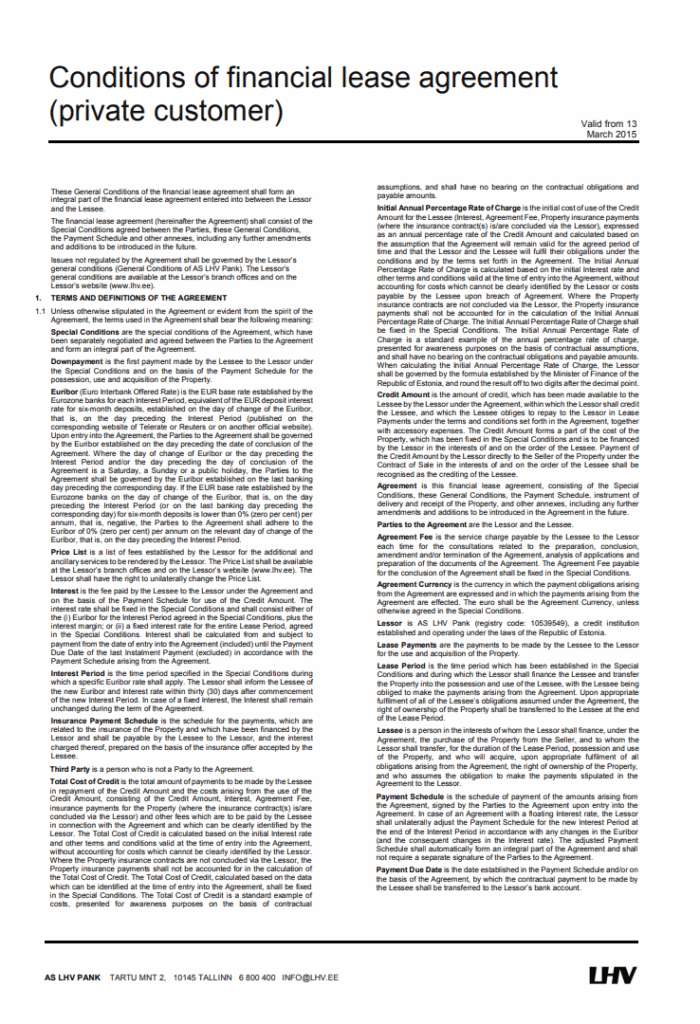 Financial Lease Contract Format