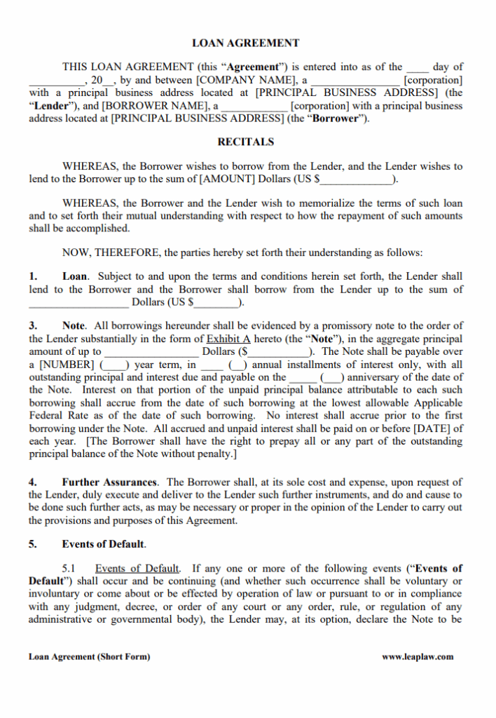 Fixed Loan Agreement Template