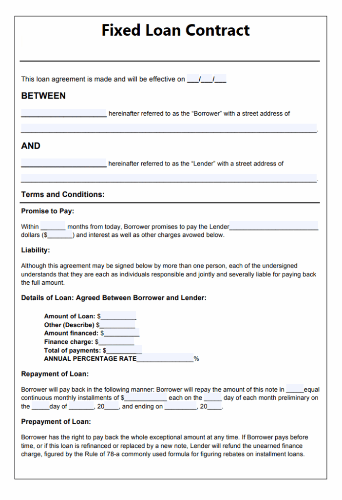 Fixed Term Loan Contract Template