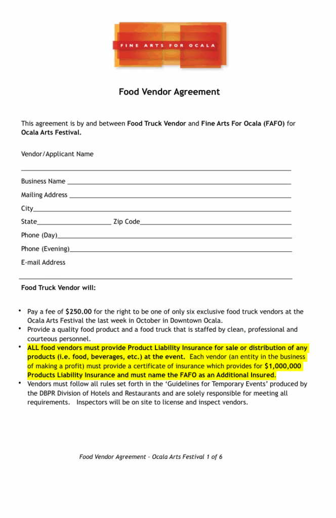 Food Vendor Contract Template