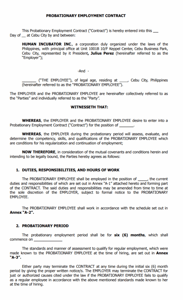 Probationary Employment Contract Template