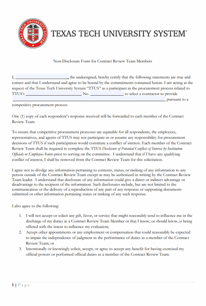 Procurement Non Disclosure Contract Template
