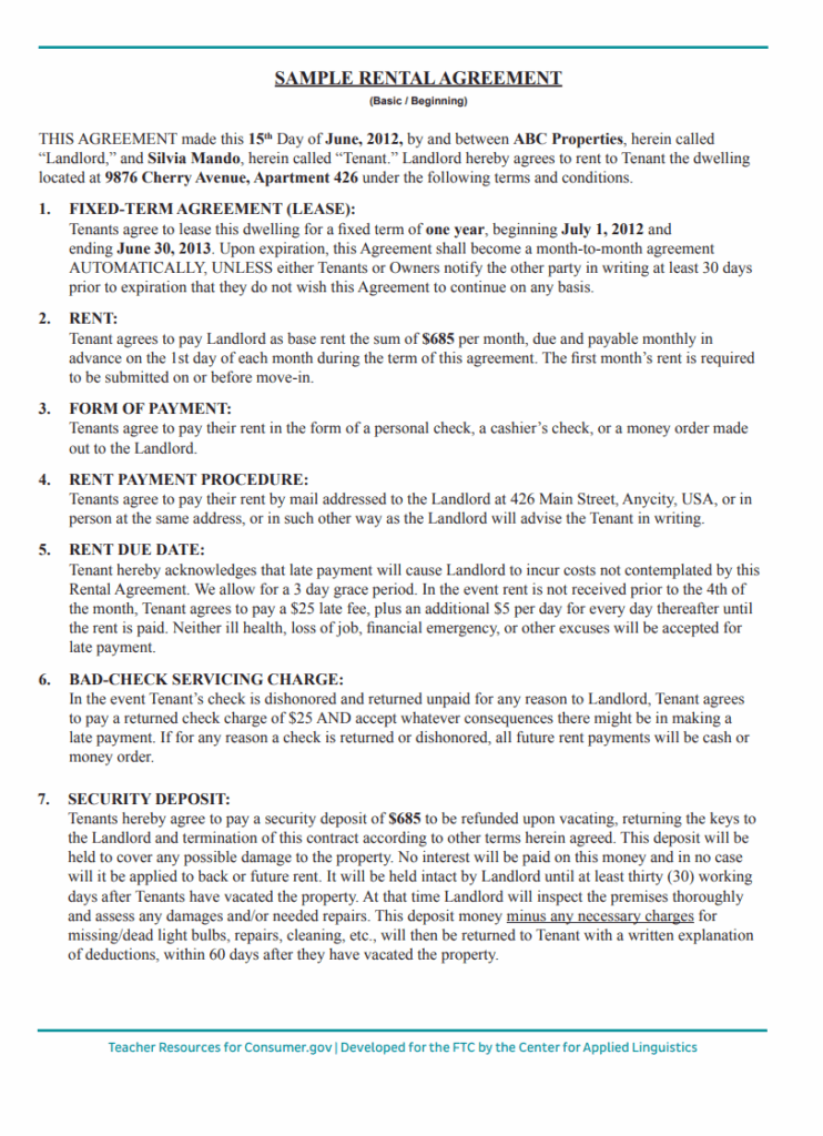 Property Rental Contract Sample