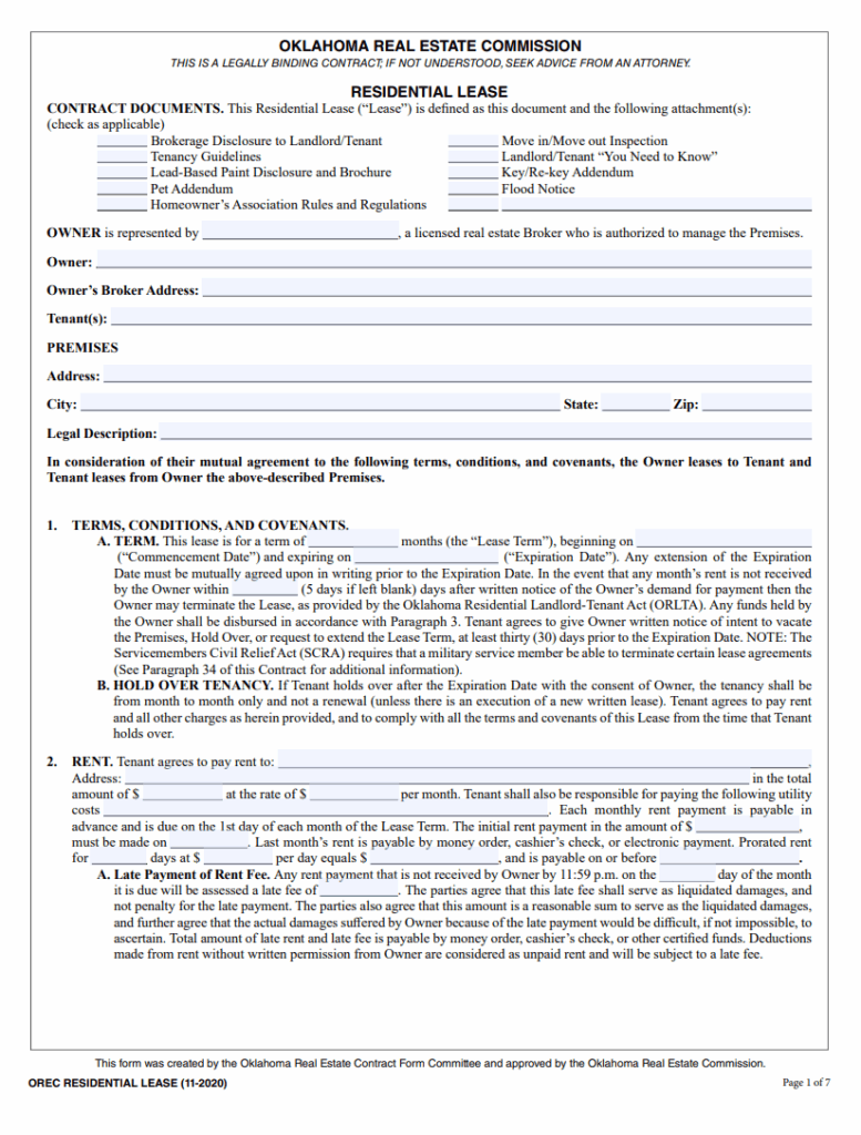 Residential Financial Lease Contract Template