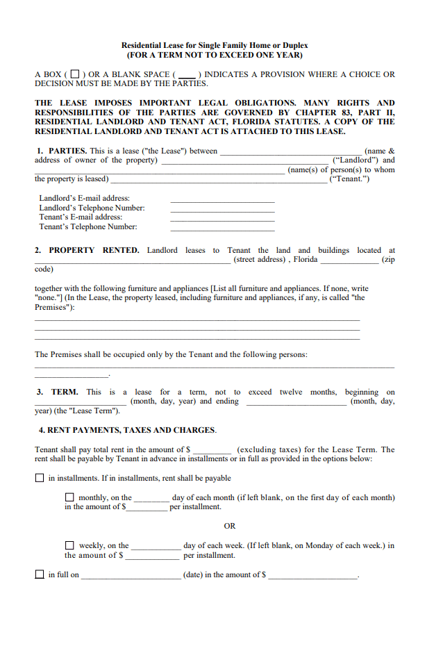 Residential Property Rental Contract Template