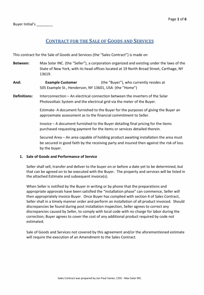 Sales of Goods and Services Contract Template