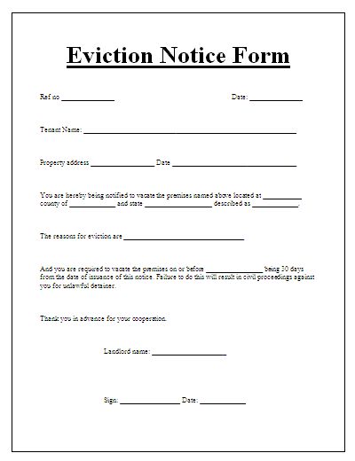 Blank Eviction Notice Form Free Word Templates