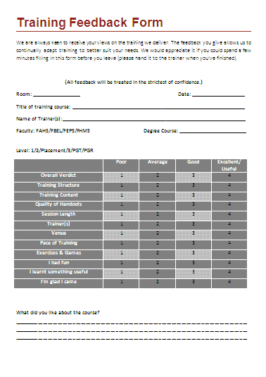 Course Feedback Form Template