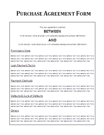 Purchase Agreement Form | Free Word Templates