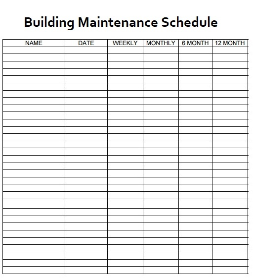Building Maintenance Plan Template Free Download Schedule Gym Excel