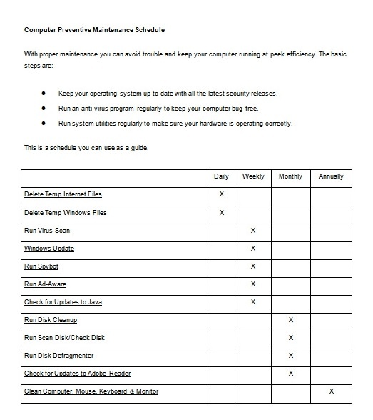 Maintenance Schedule Template Free Word Templates