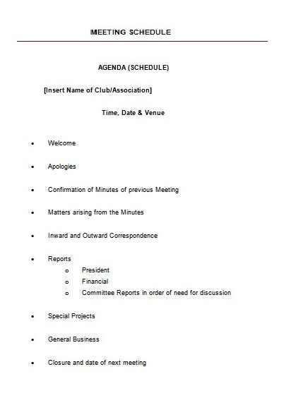 Business meeting schedule template