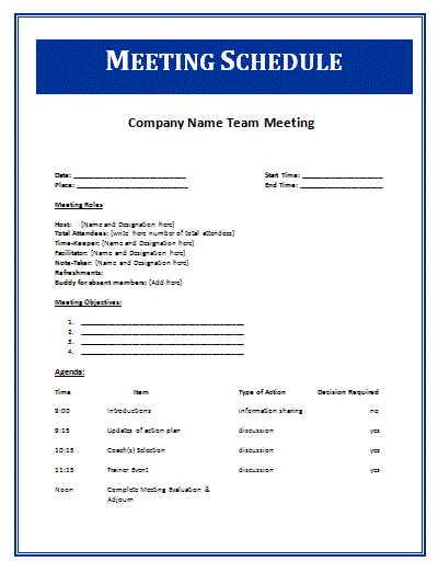 Business meeting schedule template