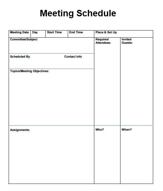 Business meeting schedule template