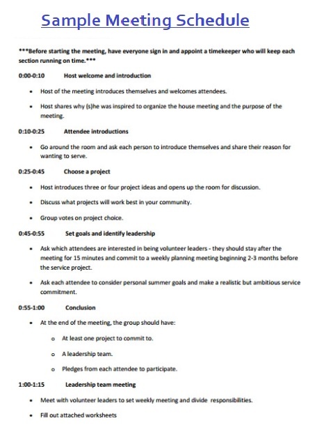 Business meeting schedule template