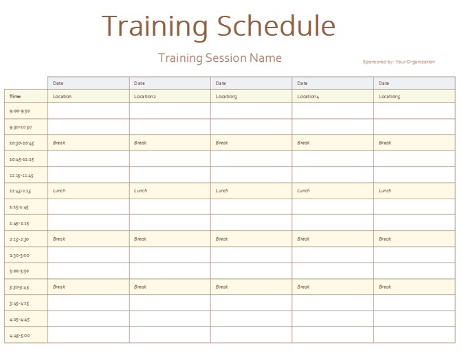 Training Schedule Template Free Word Templates
